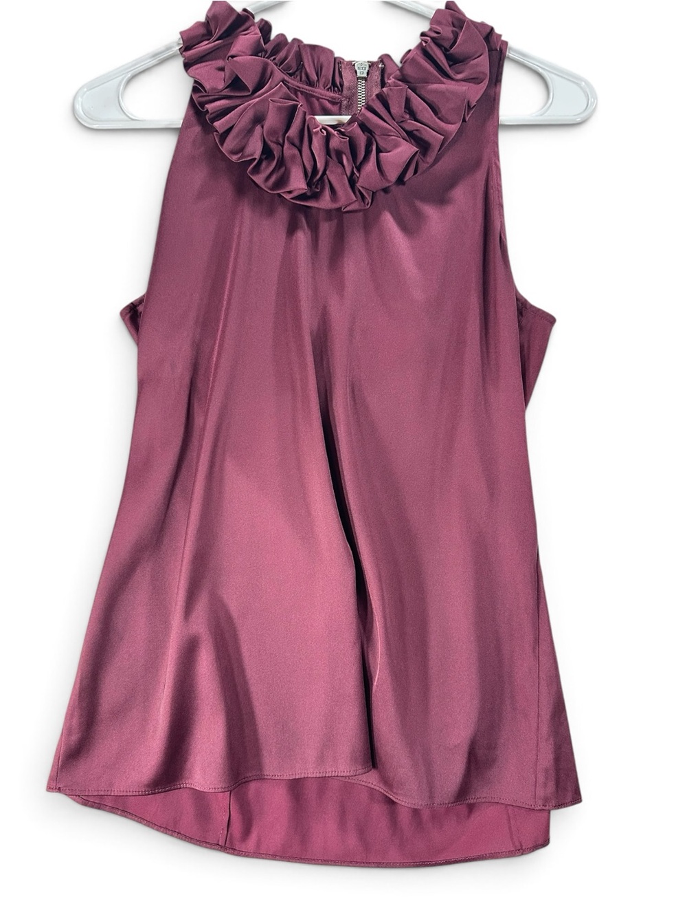 Ann Taylor Ruffled High-Neck Satin Camisole - Plum Women’s 2